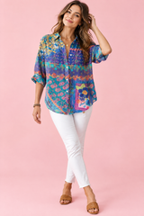 Blue Floral Collared Shirt