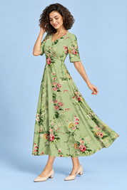 Robe longue verte à col V | Vue de dos | Lounelle Paris