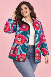 Veste matelassée turquoise à col montant | Porté sur une autre silhouette | Lounelle Paris