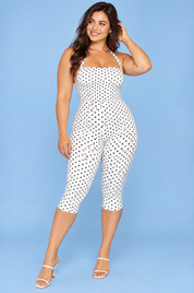 Combinaison pantalon ajustée à pois blanche | Porté sur une autre silhouette | Lounelle Paris