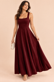 Robe midi bordeaux à encolure cœur | Vue de face | Lounelle Paris