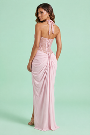 Robe longue rose corsetée à fente | Vue de dos | Lounelle Paris