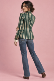 Blazer ajusté vert à fleurs et rayures | Vue de dos | Lounelle Paris