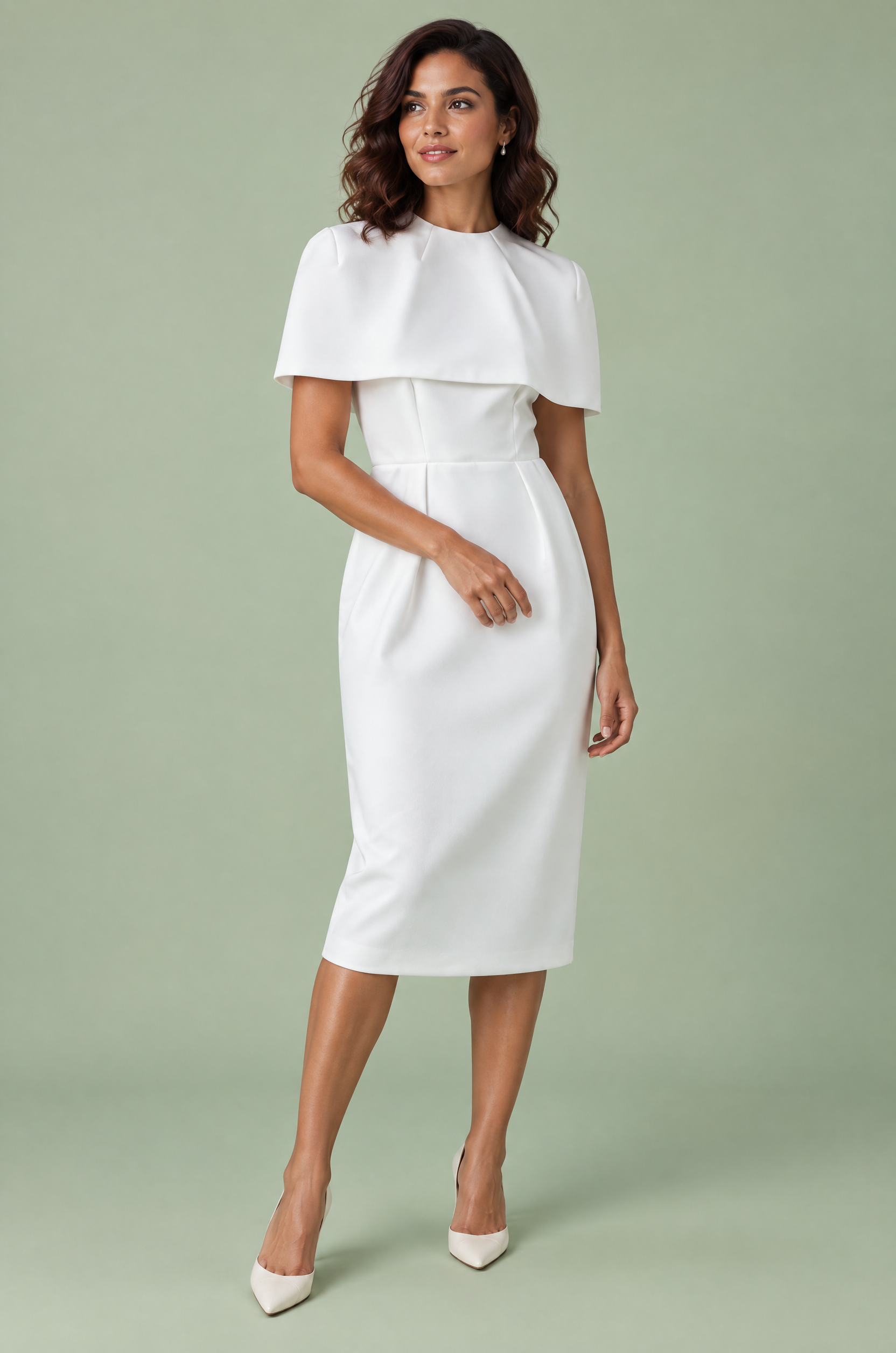 Robe blanche midi près du corps | Vue de face | Lounelle Paris