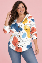 Gilet à capuche blanc à fleurs | Porté sur une autre silhouette | Lounelle Paris