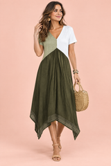 Asymmetric Green V-Neck Midi Dress