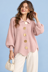 Oversized Dusty Pink Collared Cardigan