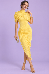 Draped Asymmetric Dress Yellow