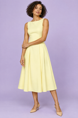 Light Yellow Boat Neck A-Line Dress