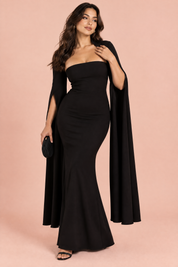 Robe longue noire moulante à encolure carrée | Porté sur une autre silhouette | Lounelle Paris