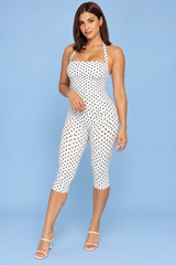 White Fitted Polka-Dot Jumpsuit