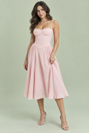 Robe bustier midi rose | Vue de face | Lounelle Paris