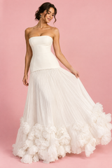 Strapless Pleated White Gown