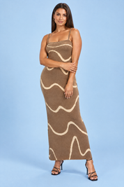 Robe longue rayée dos nu kaki | Porté sur une autre silhouette | Lounelle Paris
