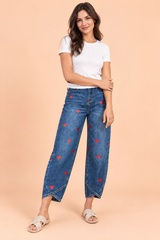 Floral Print Blue Slit Hem Pants