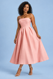 Robe midi patineuse bustier rose | Porté sur une autre silhouette | Lounelle Paris