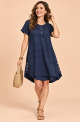 Oversized Navy Button-Front Blouse