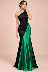 Black and Green One-Shoulder Gown