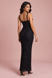 Robe longue corset en dentelle noire | Vue de dos | Lounelle Paris
