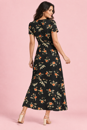 Robe noire évasée à col V | Vue de dos | Lounelle Paris