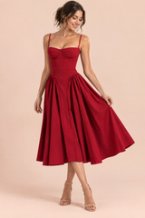 Red Bustier Midi Dress