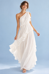 One-Shoulder White Ruffle Dress
