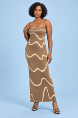 Khaki Backless Striped Dress