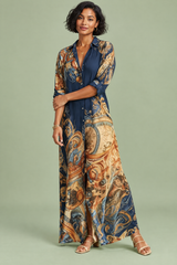 Navy Blue Midi Printed Shirt Dress