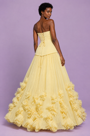 Robe longue bustier plissée jaune | Vue de dos | Lounelle Paris