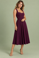 Purple Sweetheart-Neck Midi Dress