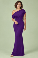 Purple Bardot-Neck Maxi Dress With Twist Strap