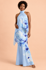 Blue Asymmetric Floral Maxi Dress