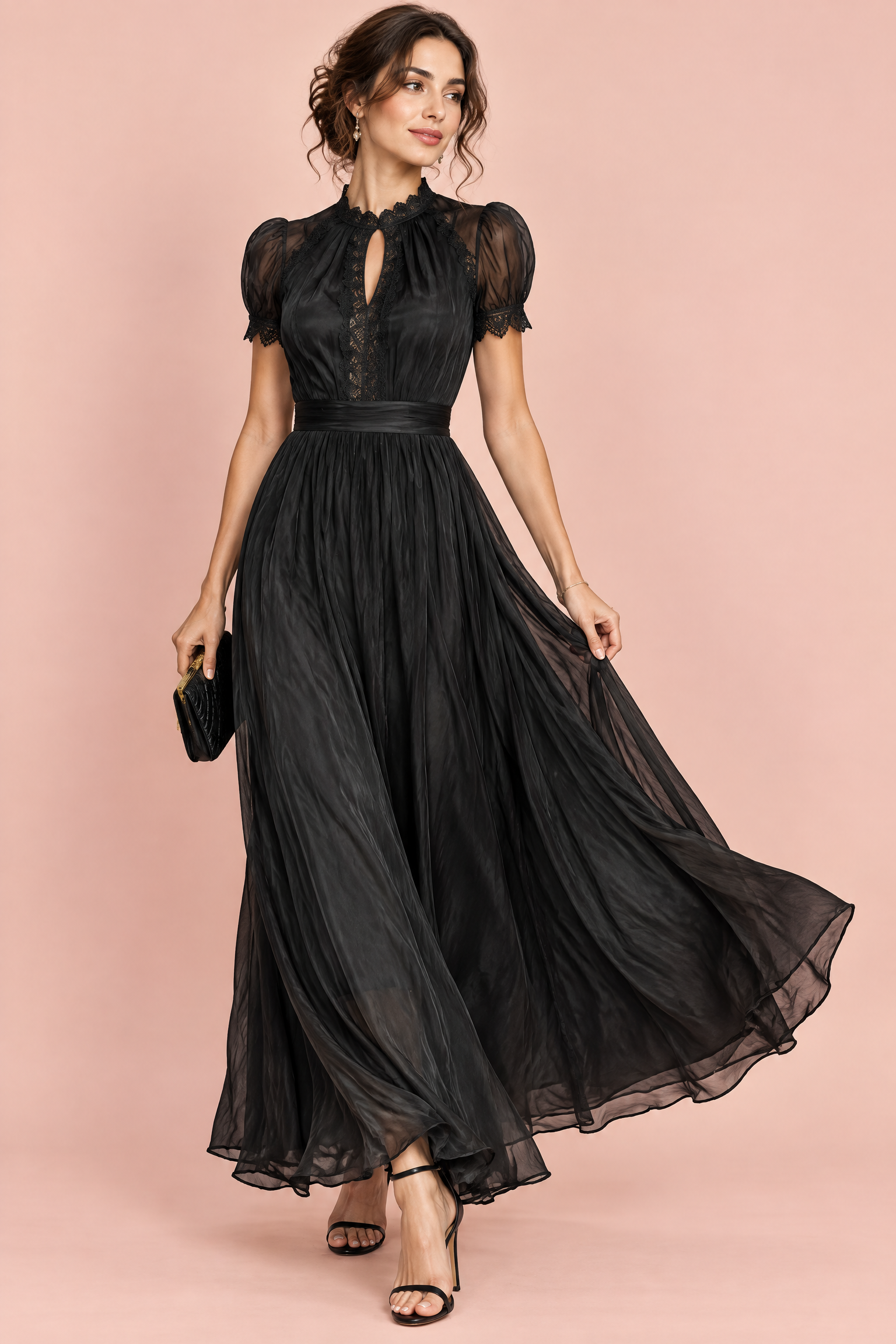 Robe longue plissée noire | Vue de face | Lounelle Paris
