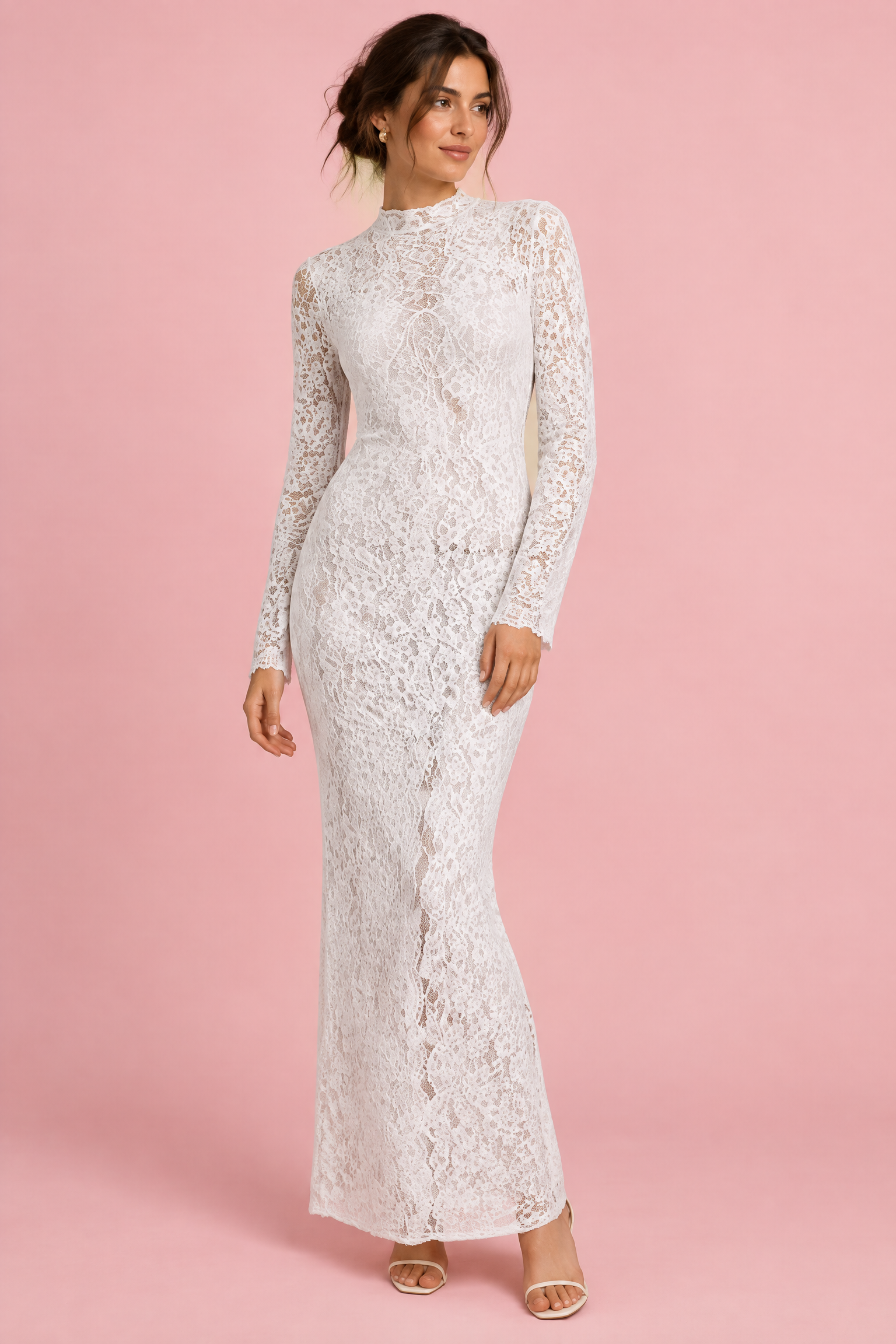 Robe longue blanche en dentelle | Vue de face | Lounelle Paris