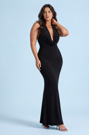 Robe longue noire dos nu à col bénitier, coupe sirène | Porté sur une autre silhouette | Lounelle Paris