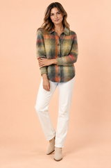 Plaid Collared Olive Cardigan
