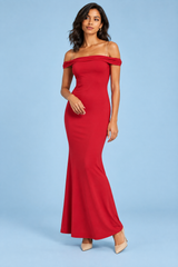 Red Asymmetric Off-the-Shoulder Bodycon Maxi Dress with Twisted Detail