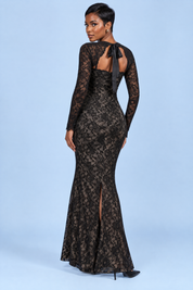 Robe longue noire en dentelle à décolleté cœur | Vue de dos | Lounelle Paris