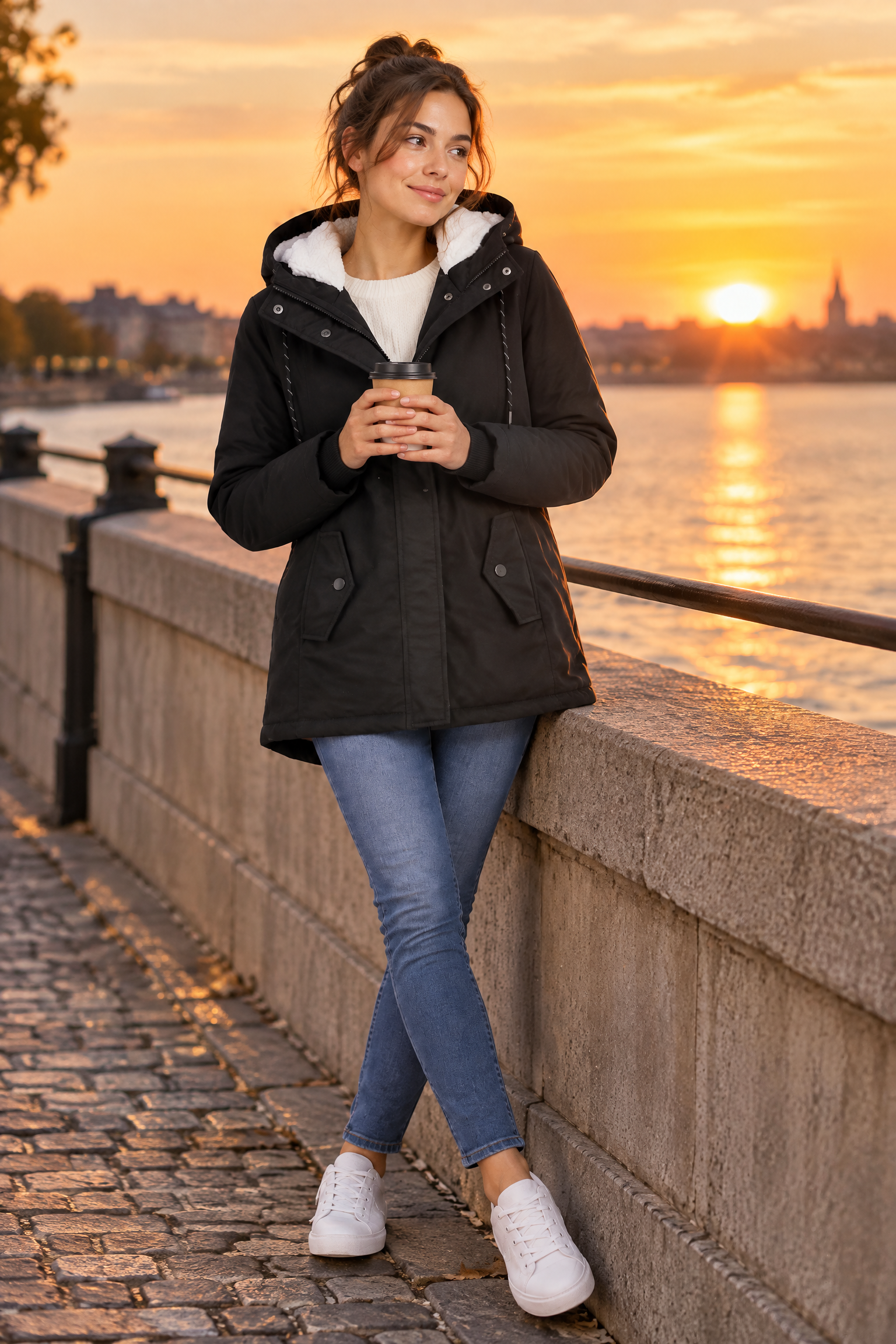 Parka noire oversize à capuche | Deuxième photo lifestyle | Lounelle Paris