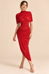 Draped Asymmetric Dress Red