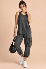 Dark Grey Flowy Two-Piece Vest Trouser Set