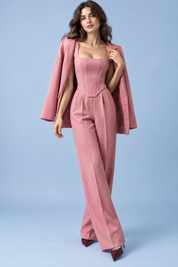 Ensemble tailleur trois pièces rose à corset | Vue de face | Lounelle Paris