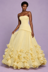 Strapless Pleated Yellow Gown