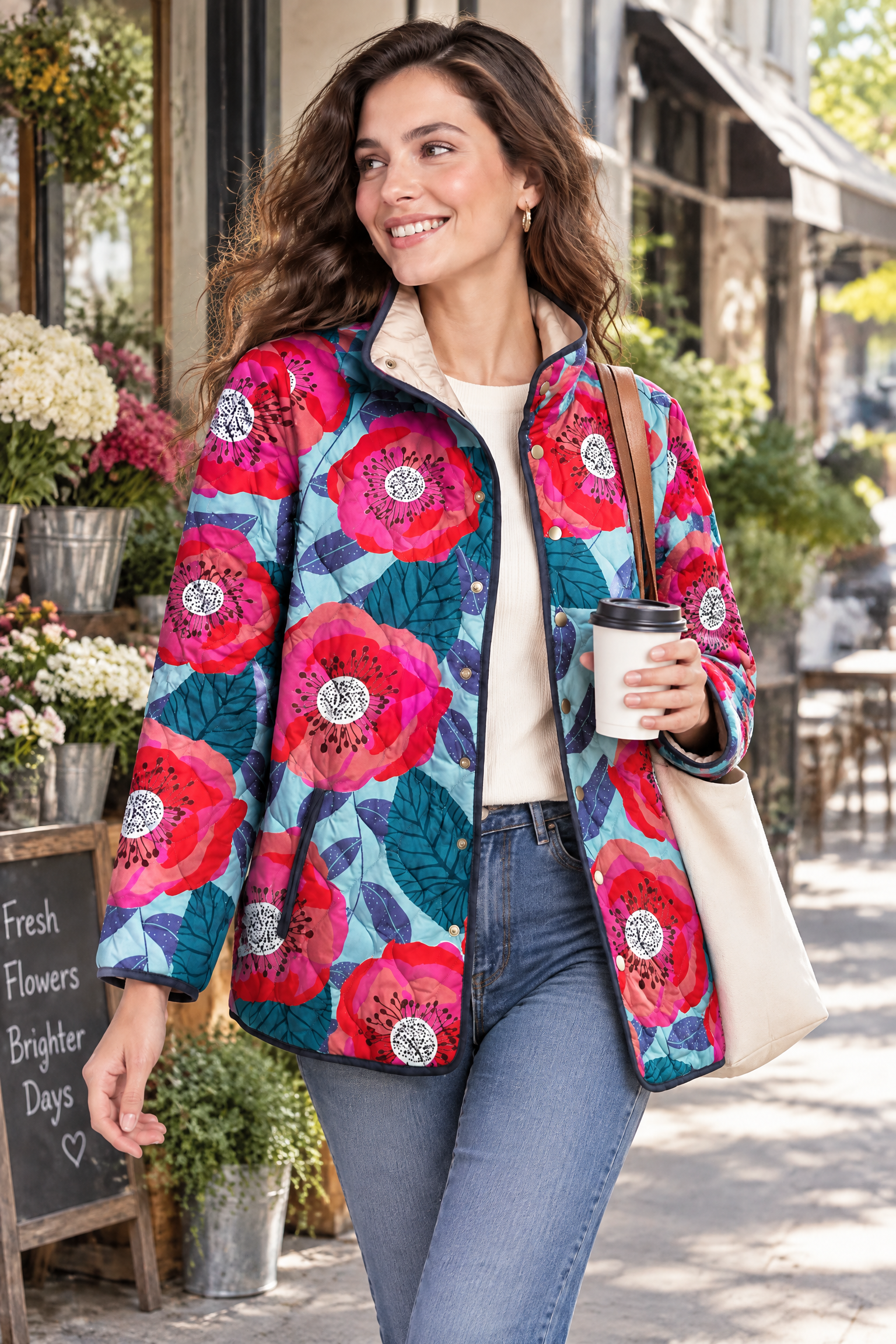 Veste matelassée turquoise à col montant | Photo lifestyle | Lounelle Paris