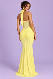 Robe longue froncée tour de cou jaune | Vue de dos | Lounelle Paris