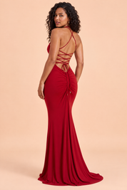 Robe longue rouge près du corps à décolleté V | Vue de dos | Lounelle Paris