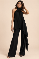 Flowy Black Trouser Set with Sleeveless Top