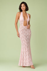 Pink Backless Halter Dress