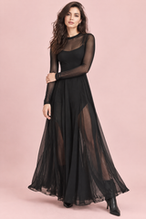 Black Mesh Panel Maxi Dress