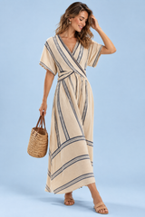 Beige V-Neck Wrap Dress